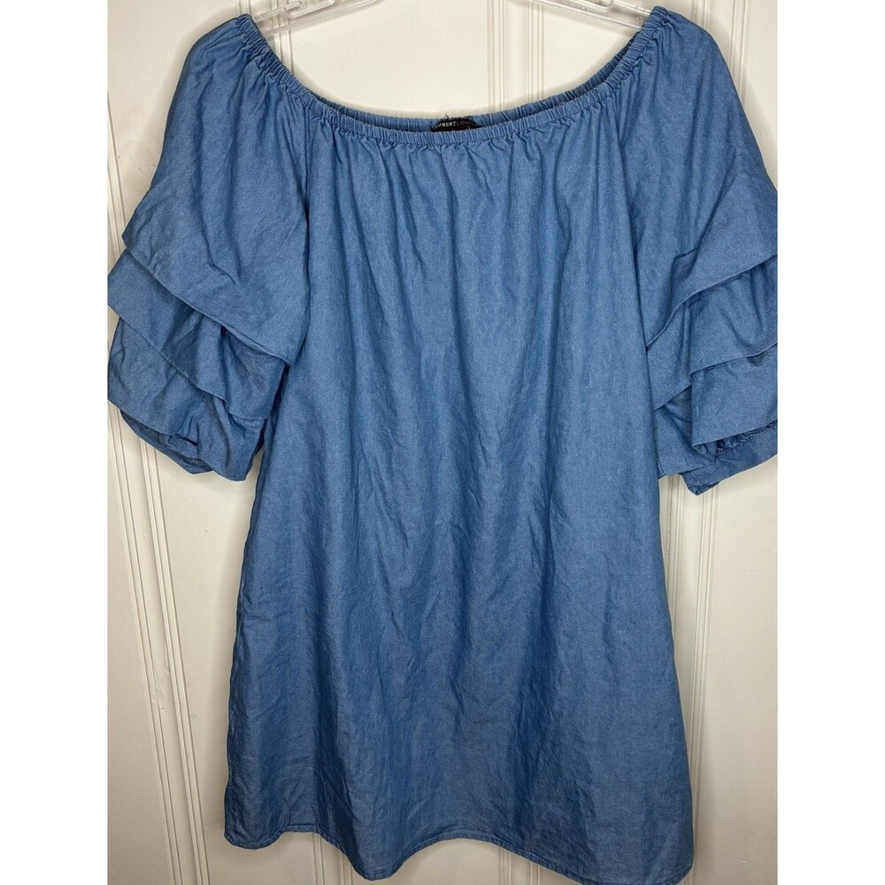 Robert Louis chambray off shoulder dress XL puff sleeve festival western country